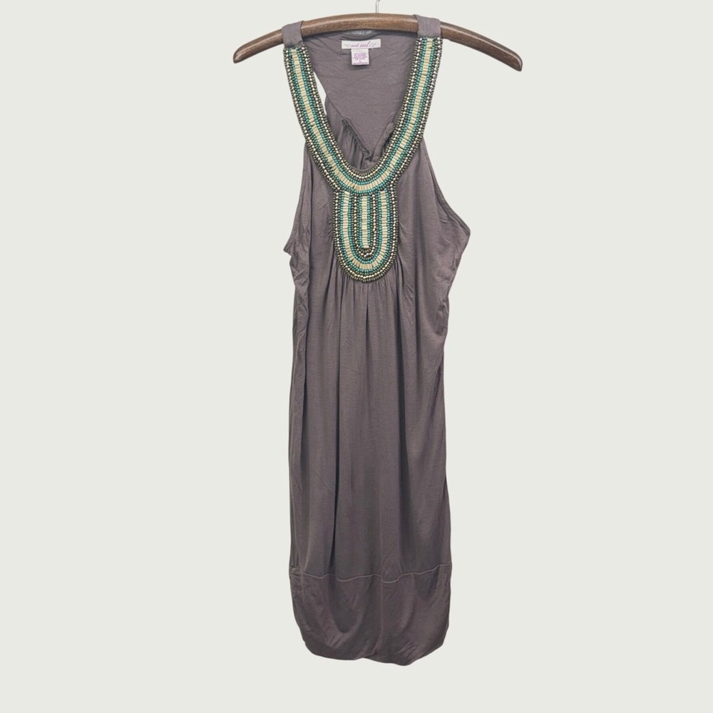Wet Seal Beaded Racerback Tank Top Tunic Large Brown Boho Indie Sleaze Y2K